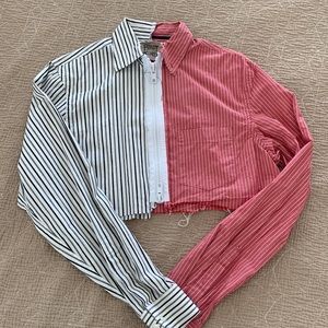 Cropped Two-Toned Collared Shirt
